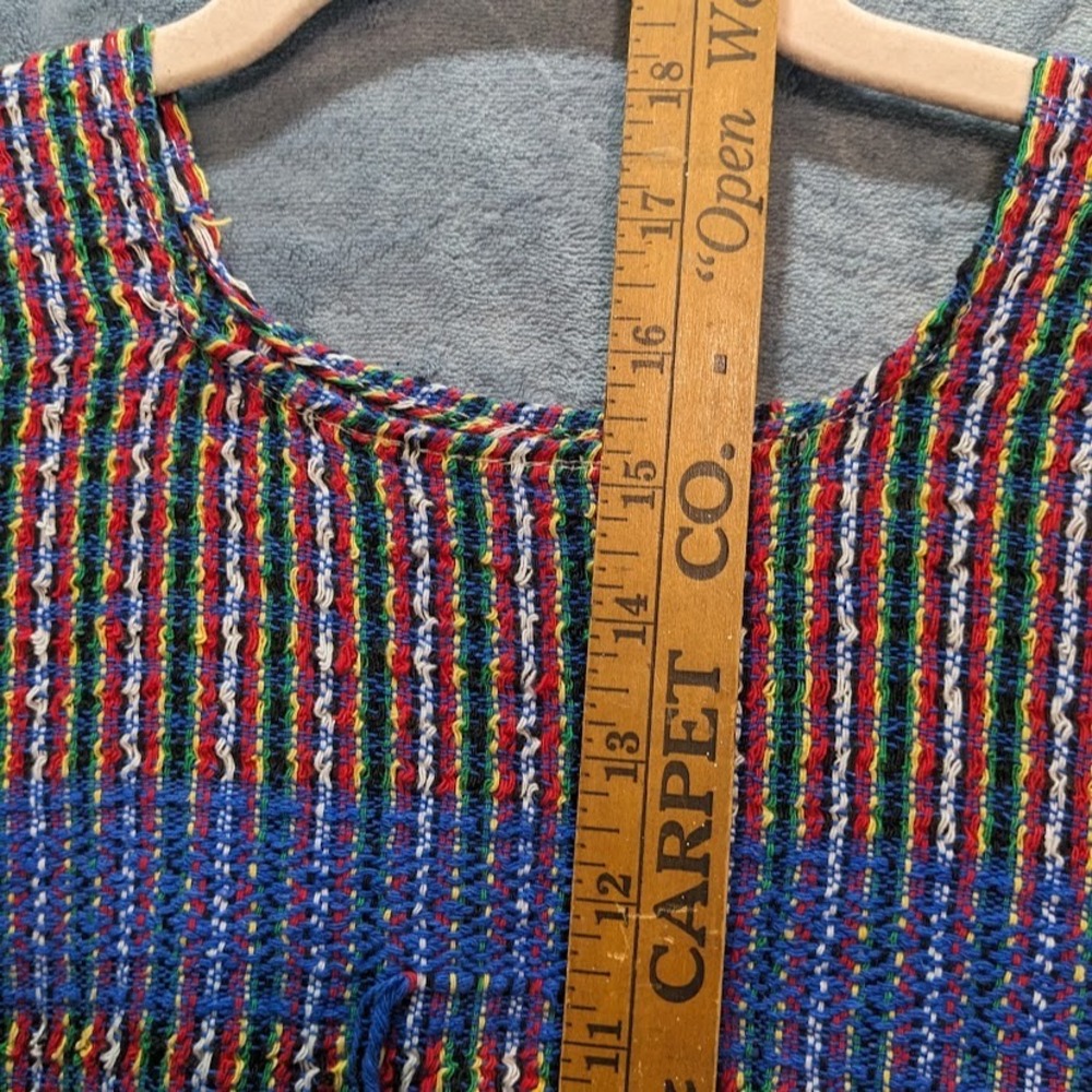 Vintage Handwoven Striped Poncho Top Boho Fringe Multi Color Sleeveless Boxy - Picture 6 of 10